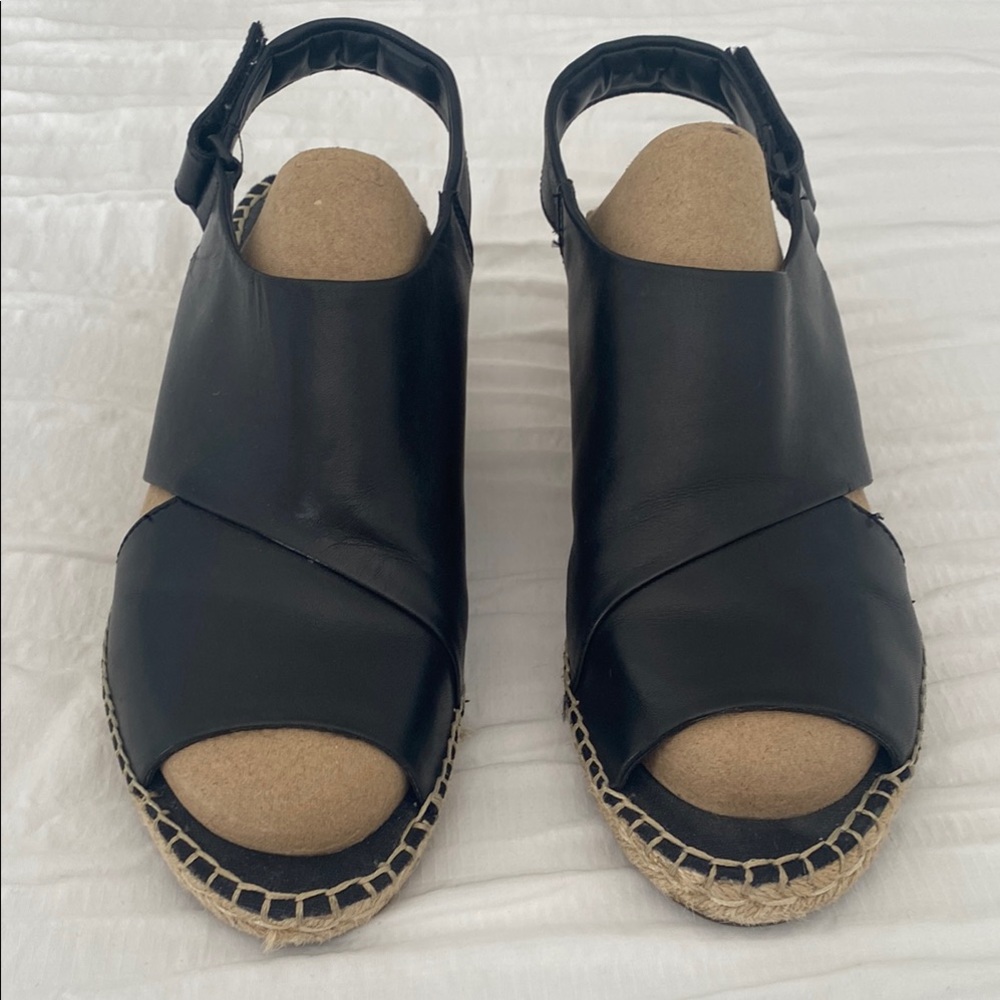 CLARKS Patrina Abby Wedge Black leather sandals women size 8 1/2M